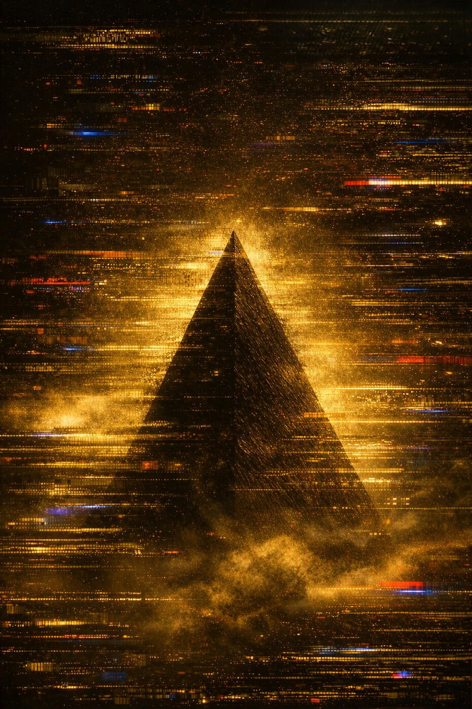 Golden cosmic pyramid with glowing shadow gold sacred geometry and light streaks for ancient Egyptian tarot alignment and intuitive shadow work